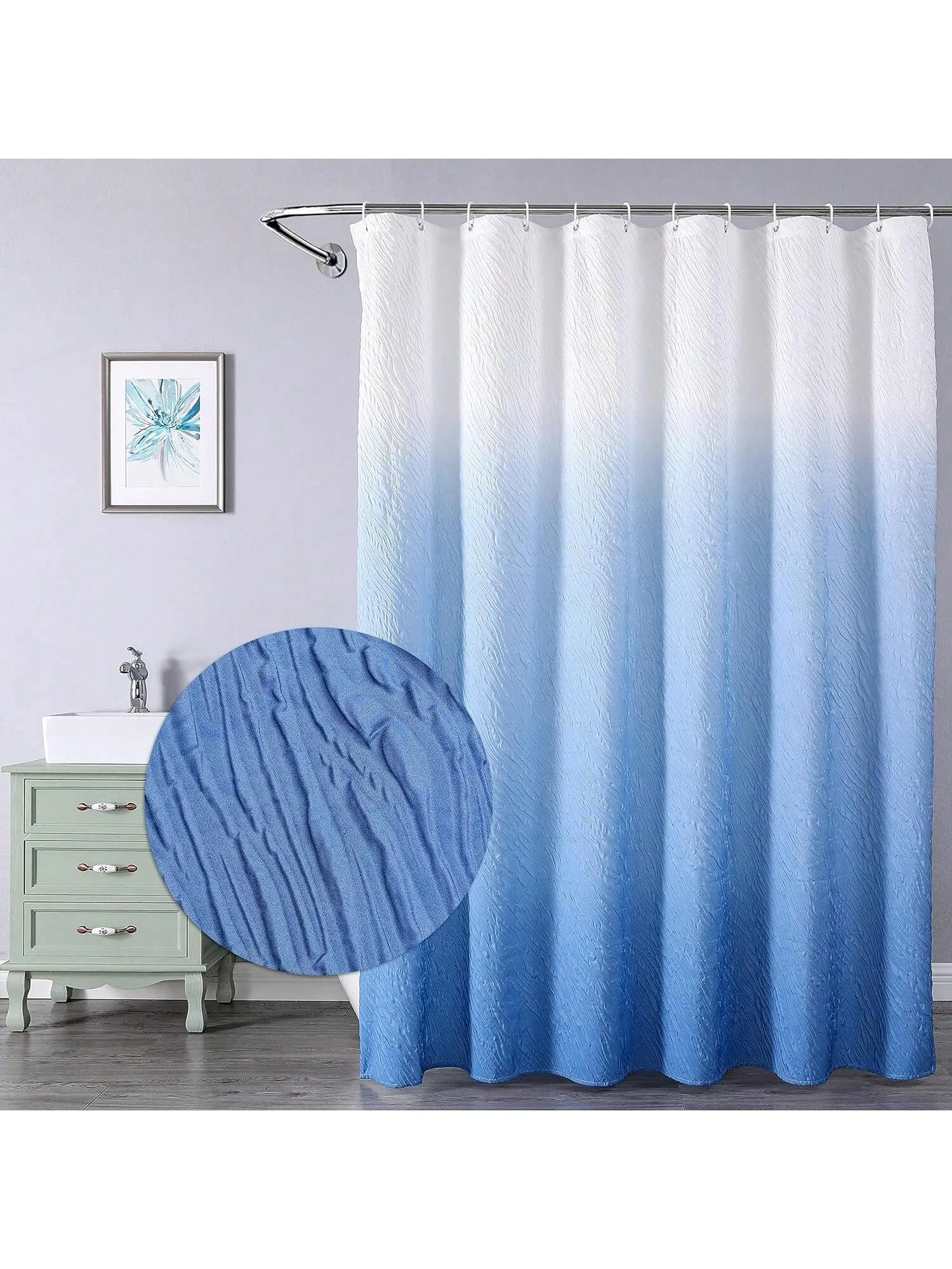 3D Embossed Gradient Fabric Shower Curtain - Waterproof Bathroom Accessories for Home Décor