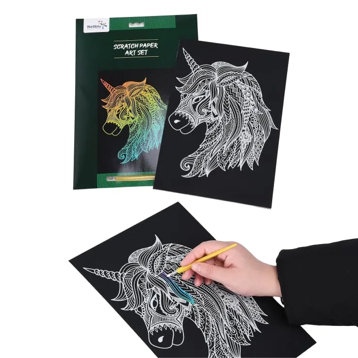 Scratch Art Paper For Kids - Multicolor Rainbow Colored Animal Design Scratch