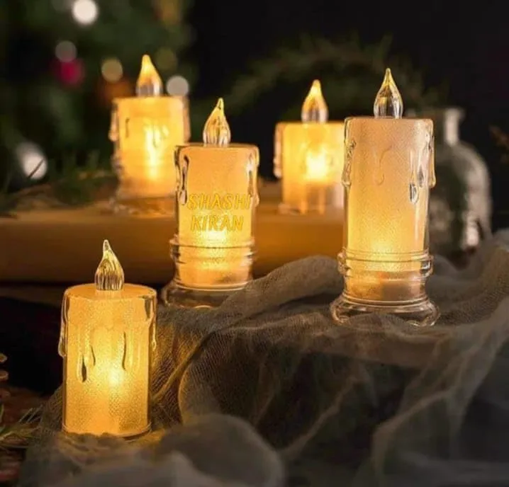 SHASHIKIRAN®Flameless and Smokeless Decorative Candles Transparent Acrylic Led Tea Light Candle for Christmas, Festival,Candles (7cm) Brand: Glitter (Set of 12)